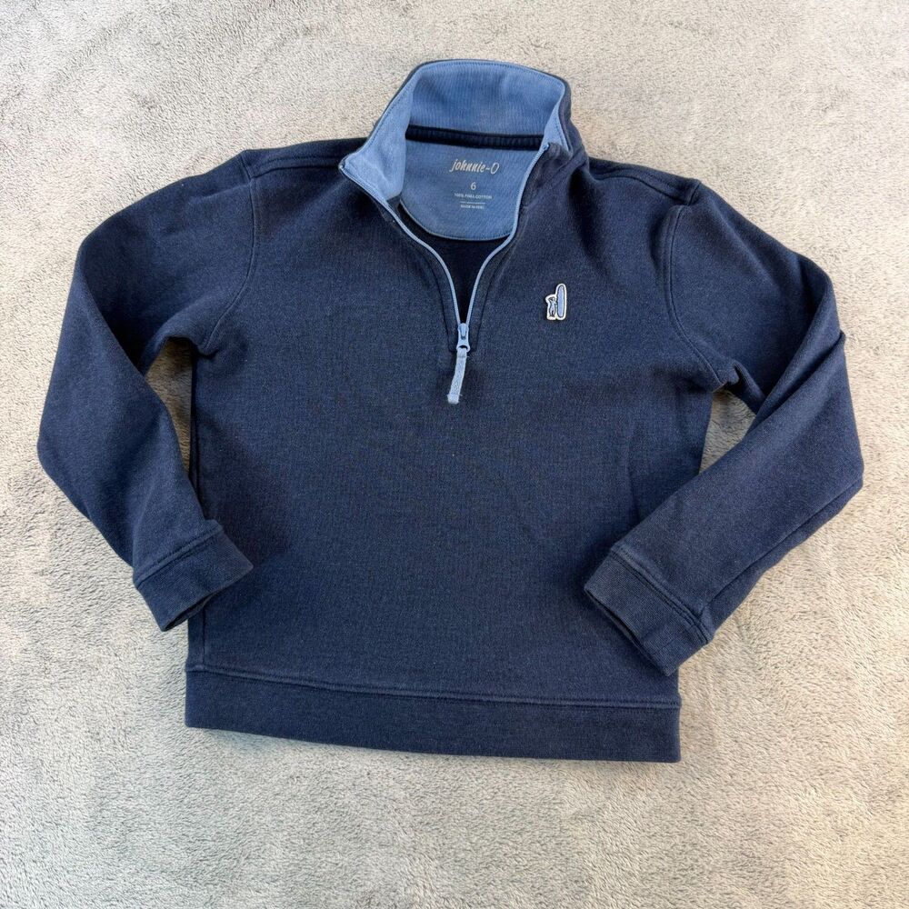 johnnie-O Boys Size 6 1/4 Zip Pullover Navy Blue 100% Pima Cotton